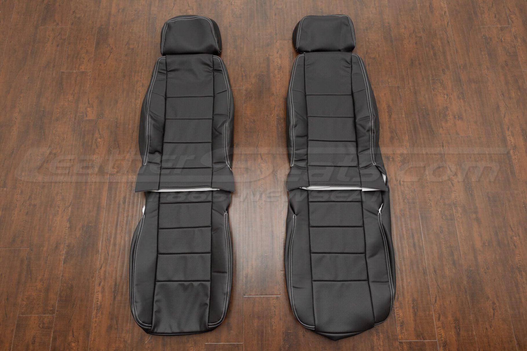 1996-1998 Hummer H1 Custom Black leather seat covers - front seat upholstery with contrasting stitching