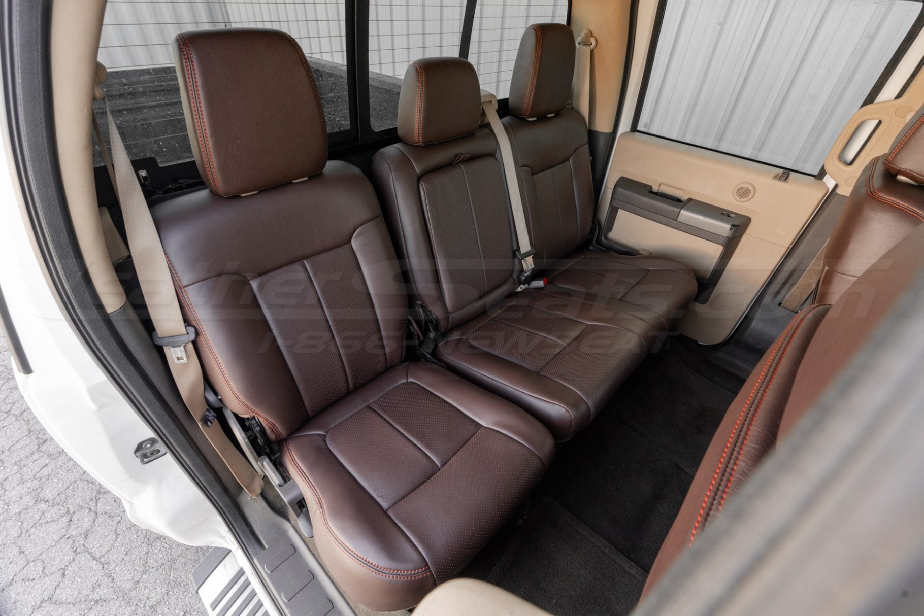 Installed rear eather seat covers for ford f 250 truck - passenger side
