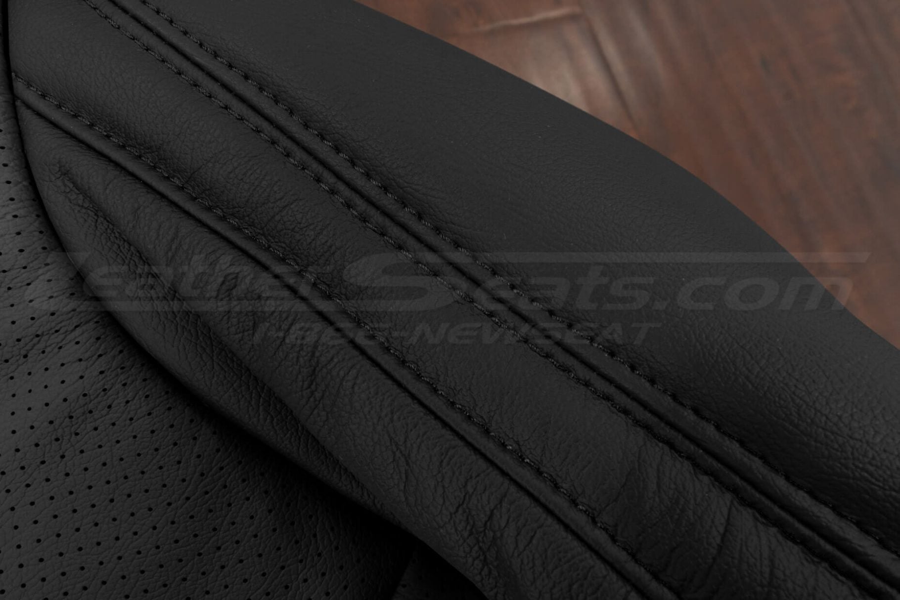 Black double-stitching on black leather for Chevy Bolt