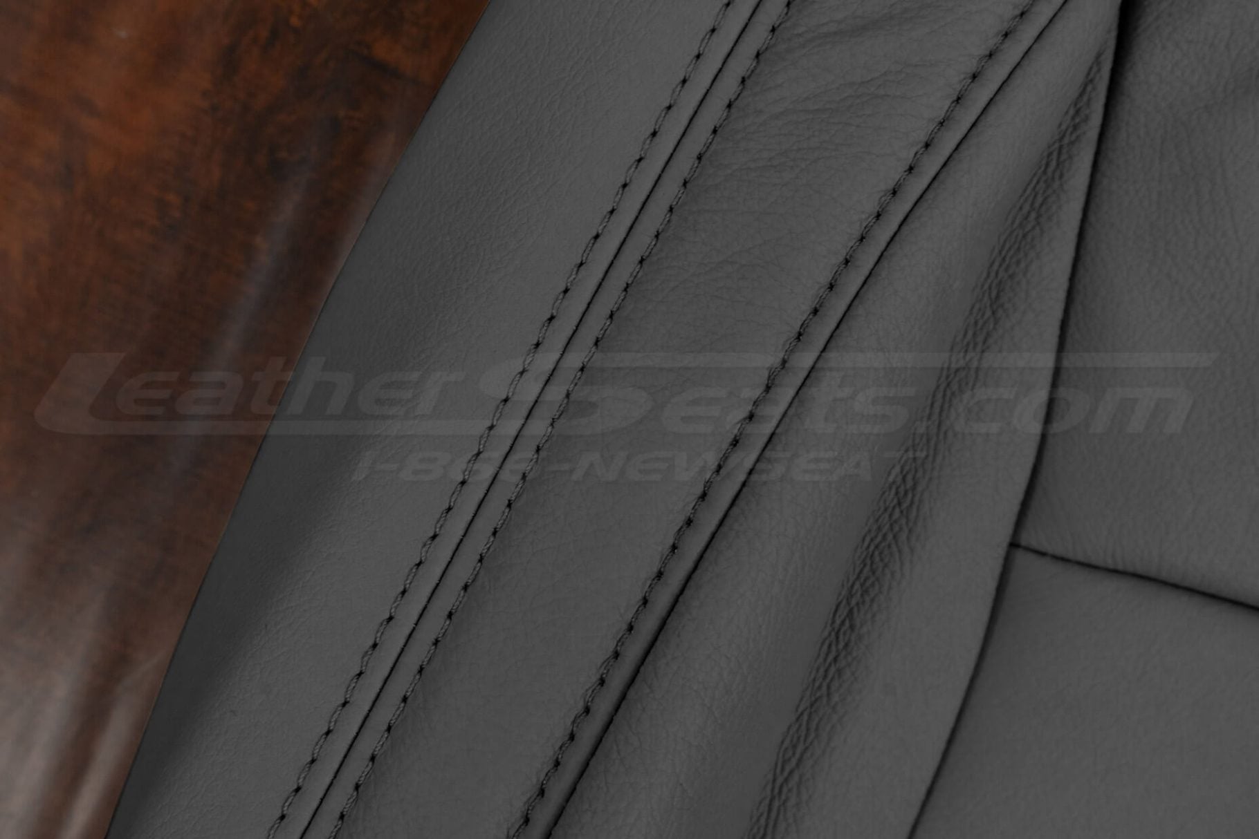 Crater Grey double-stitching on crater grey leather