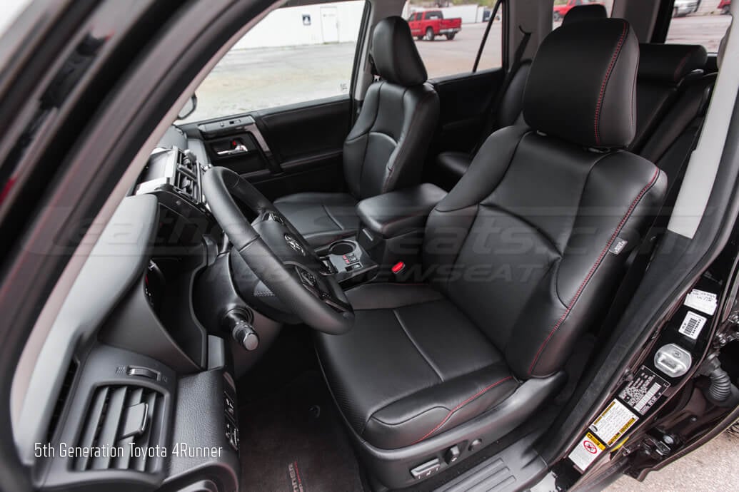 2011-2024 Toyota 4Runer with 5th generation with custom black leather seats and red stitching - front driver seat