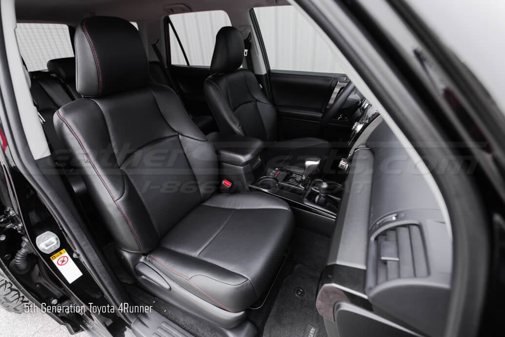 2011-2024 Toyota 4Runer with 5th generation with aftermarket black leather seats and red stitching