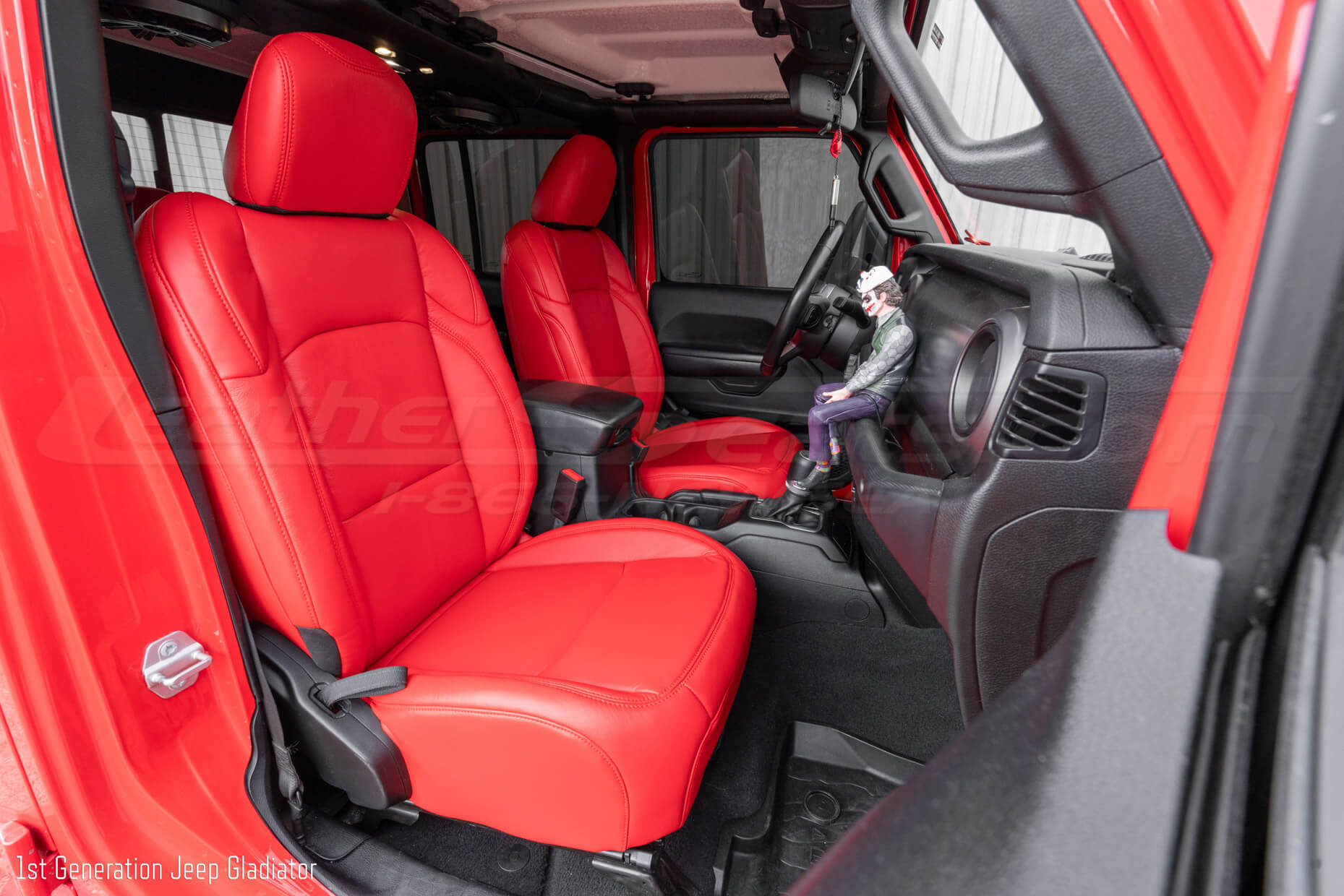 JT Gladiator Front passenger bright red leather seat