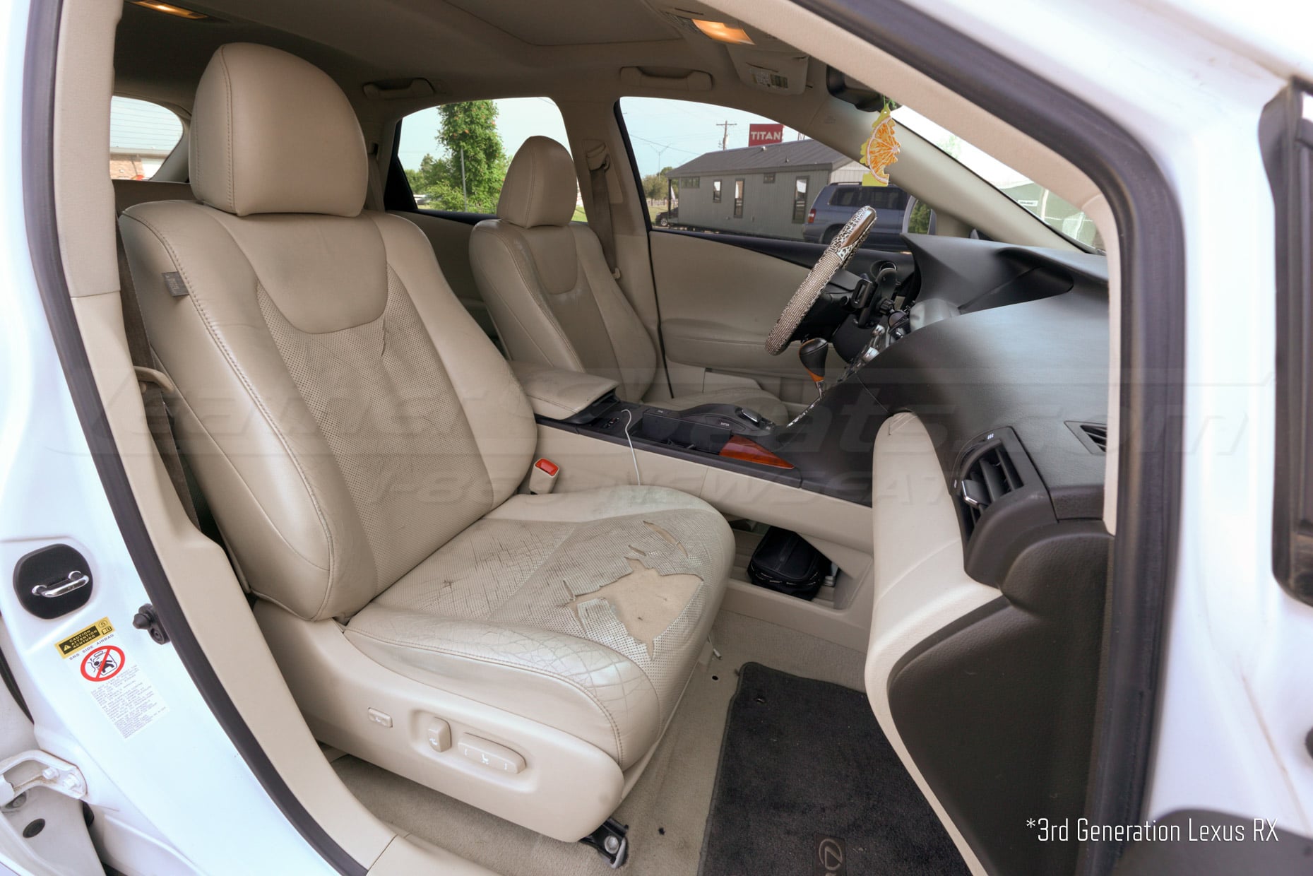 3rd Generation lexus RX350 oassebger side with torn factory leather seats