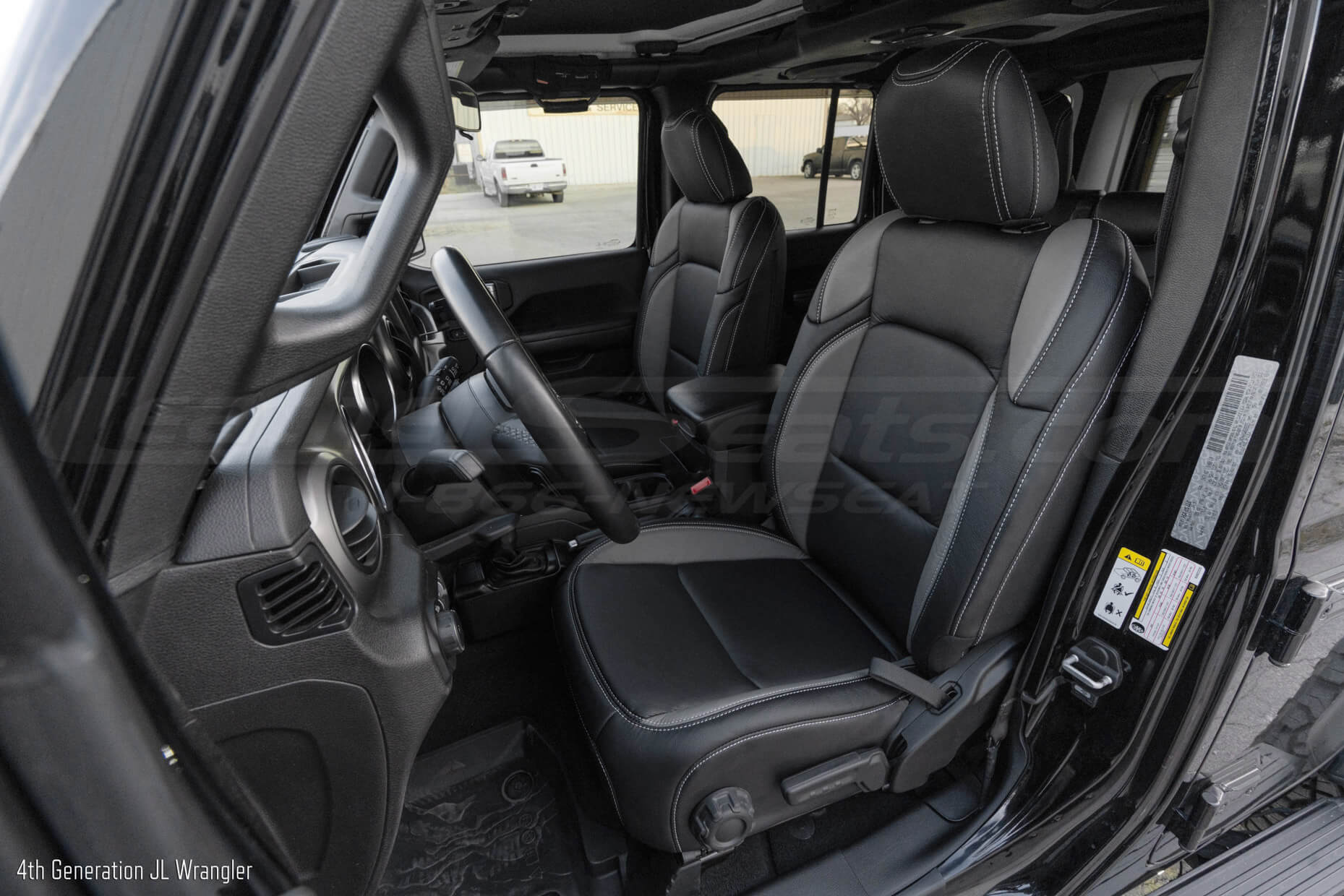 JL Wrangler with black and light grey leather seats