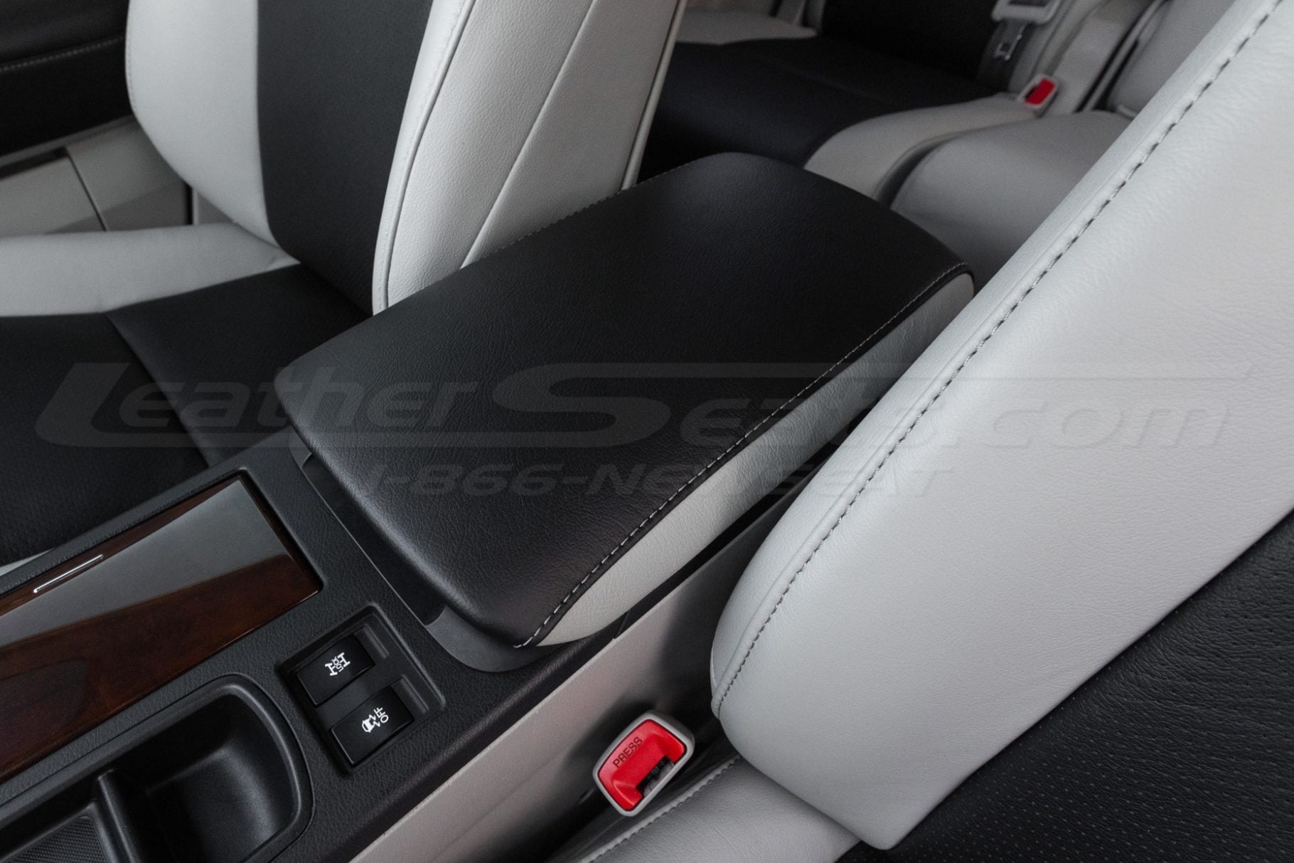 2010-2015 Lexus RX350 leather front centter armrest cover upholstery in black and frost