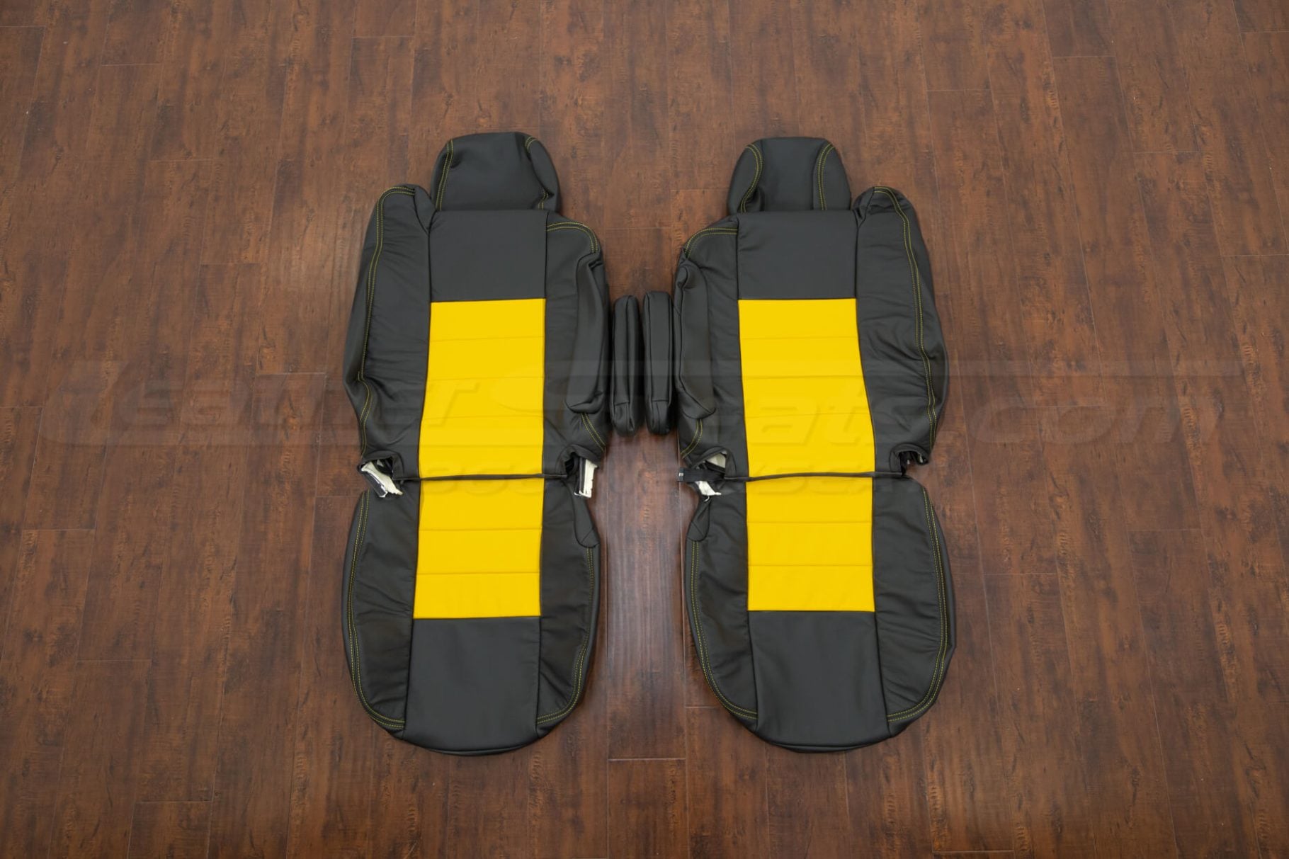 2004-2007 Hummer H2 Custom black and velocity yellow leather seat covers- front seat uphosltery with armrests