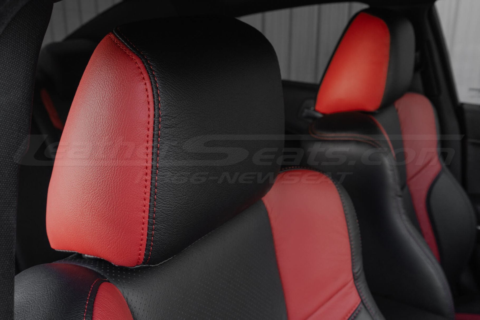 two-tone black & red leather headrest cover for dodge charger