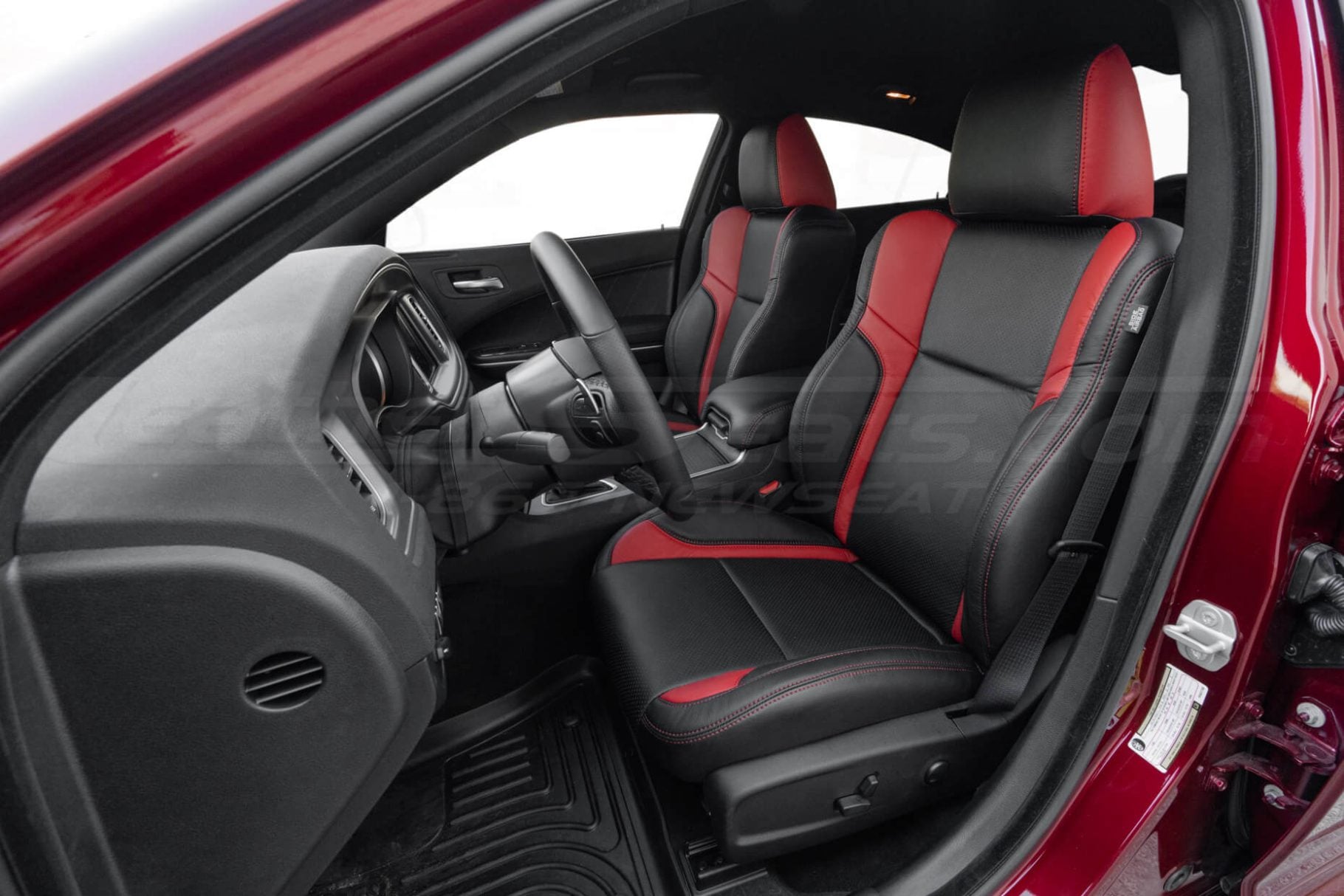 2015-2023 Dodge Charger custom leather uphosltery in black and red - front driver seat