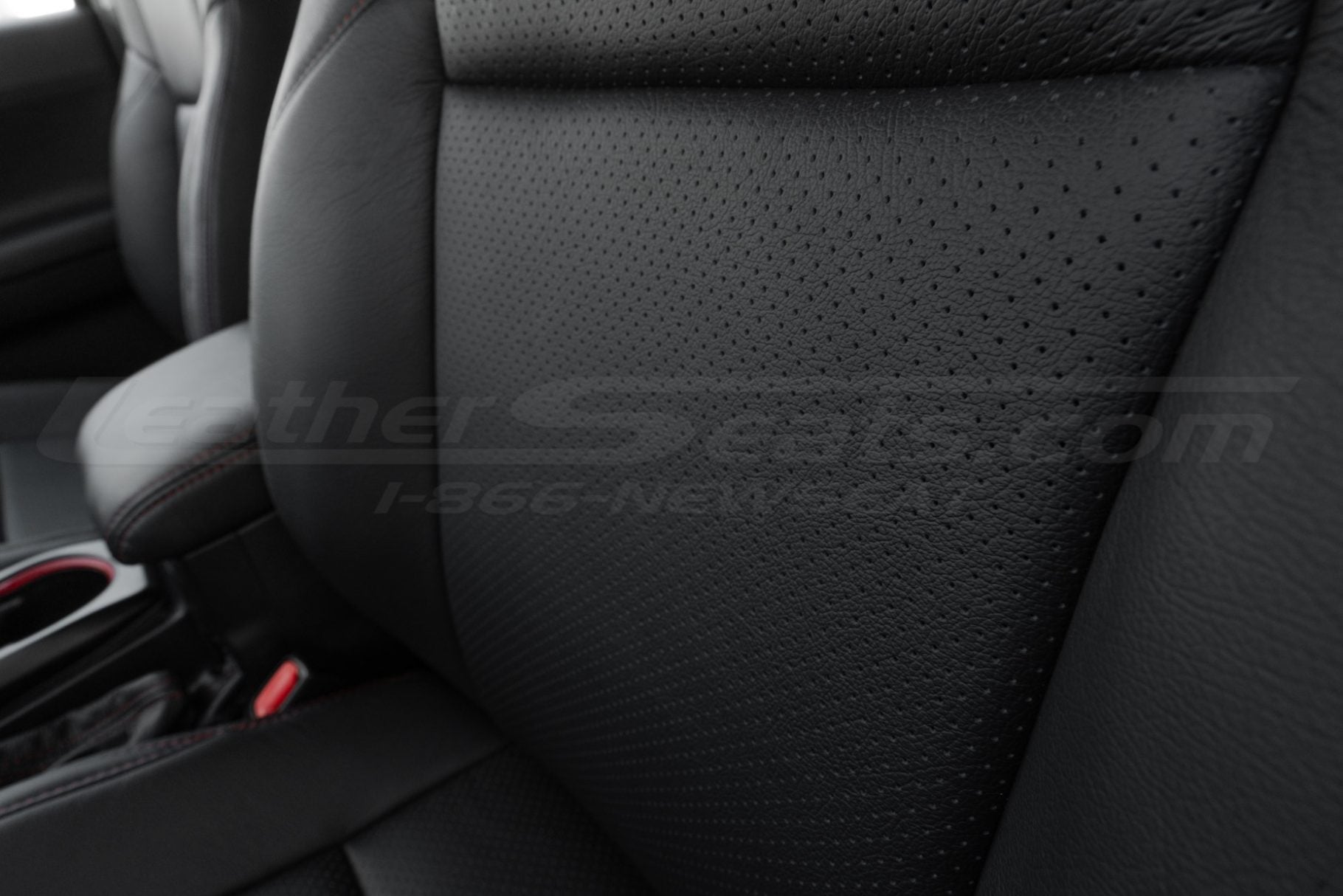 Perforated body section close-up on black leather