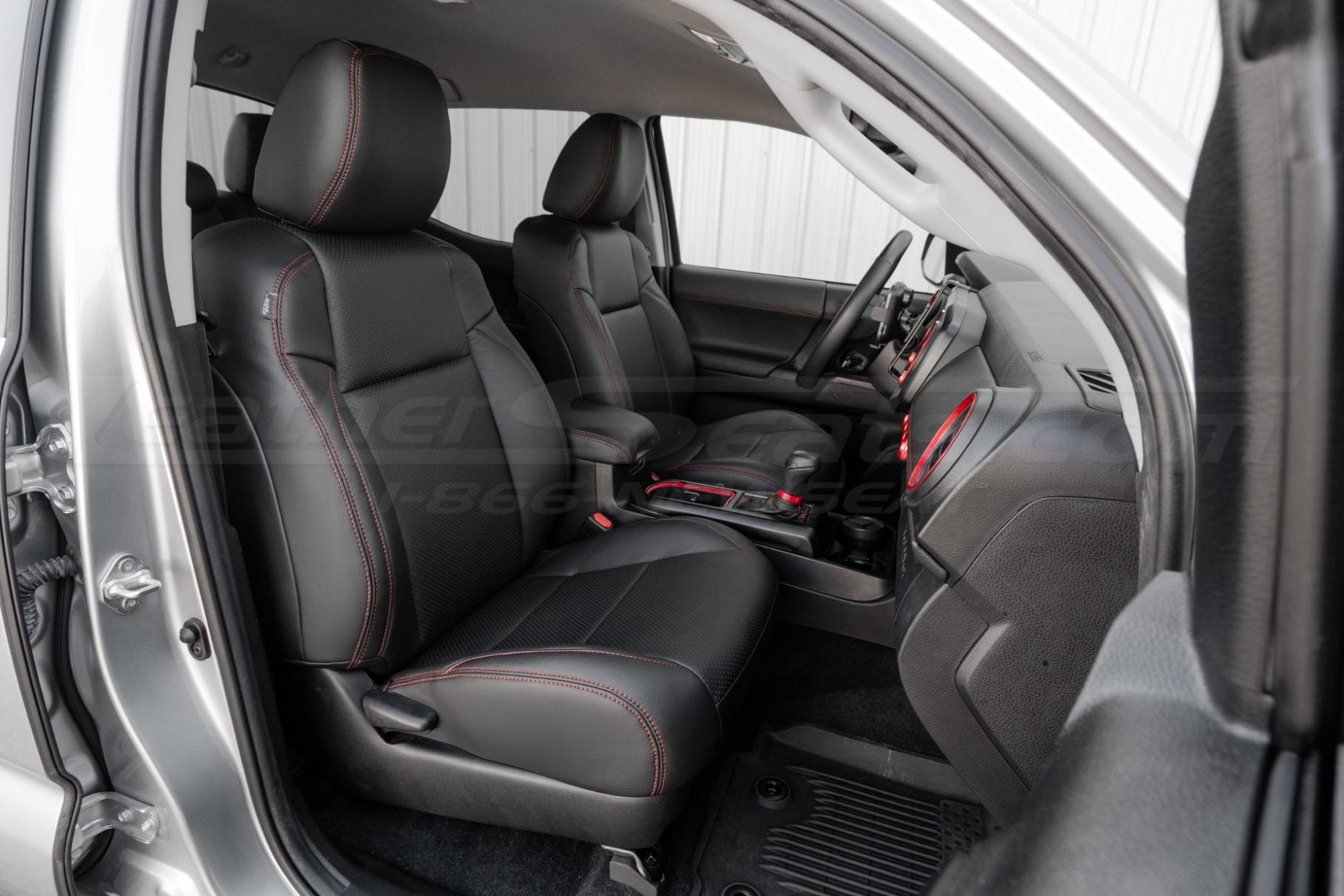 2016-2023 Toyota Tacoma with custom black leather seats and contrasting double-stitching