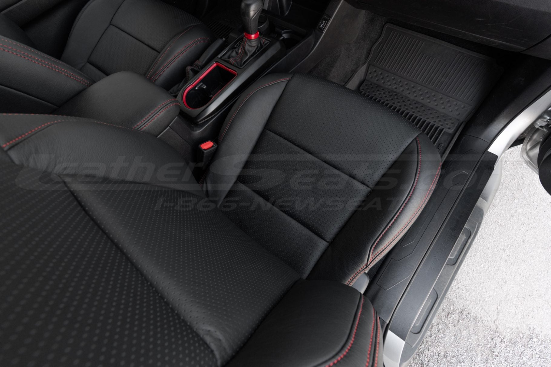 Top-down view of Tacoma leather seat with perforated body sections