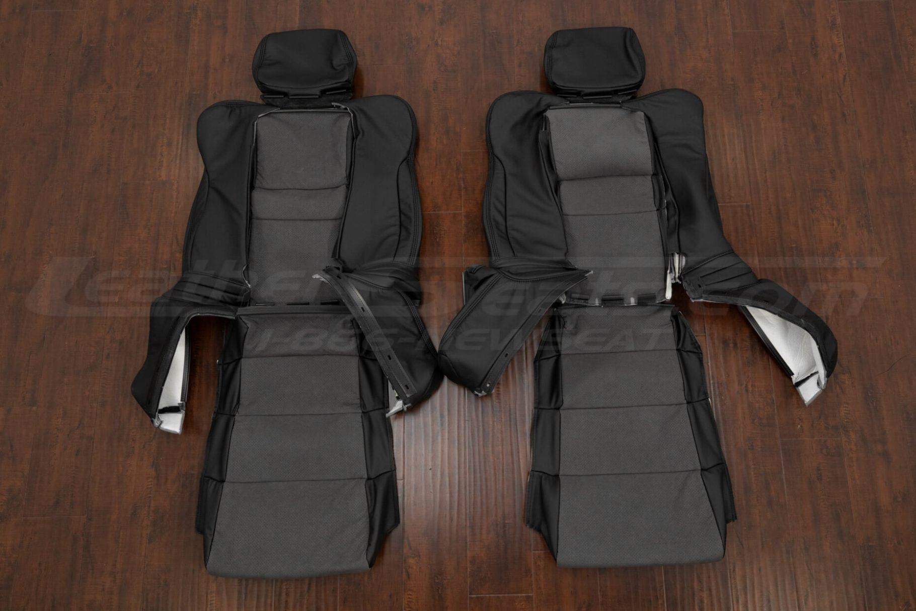 1991-2005 Acura NSX two-tone leather seat covers - black/dark slate suede - front seat upholstery