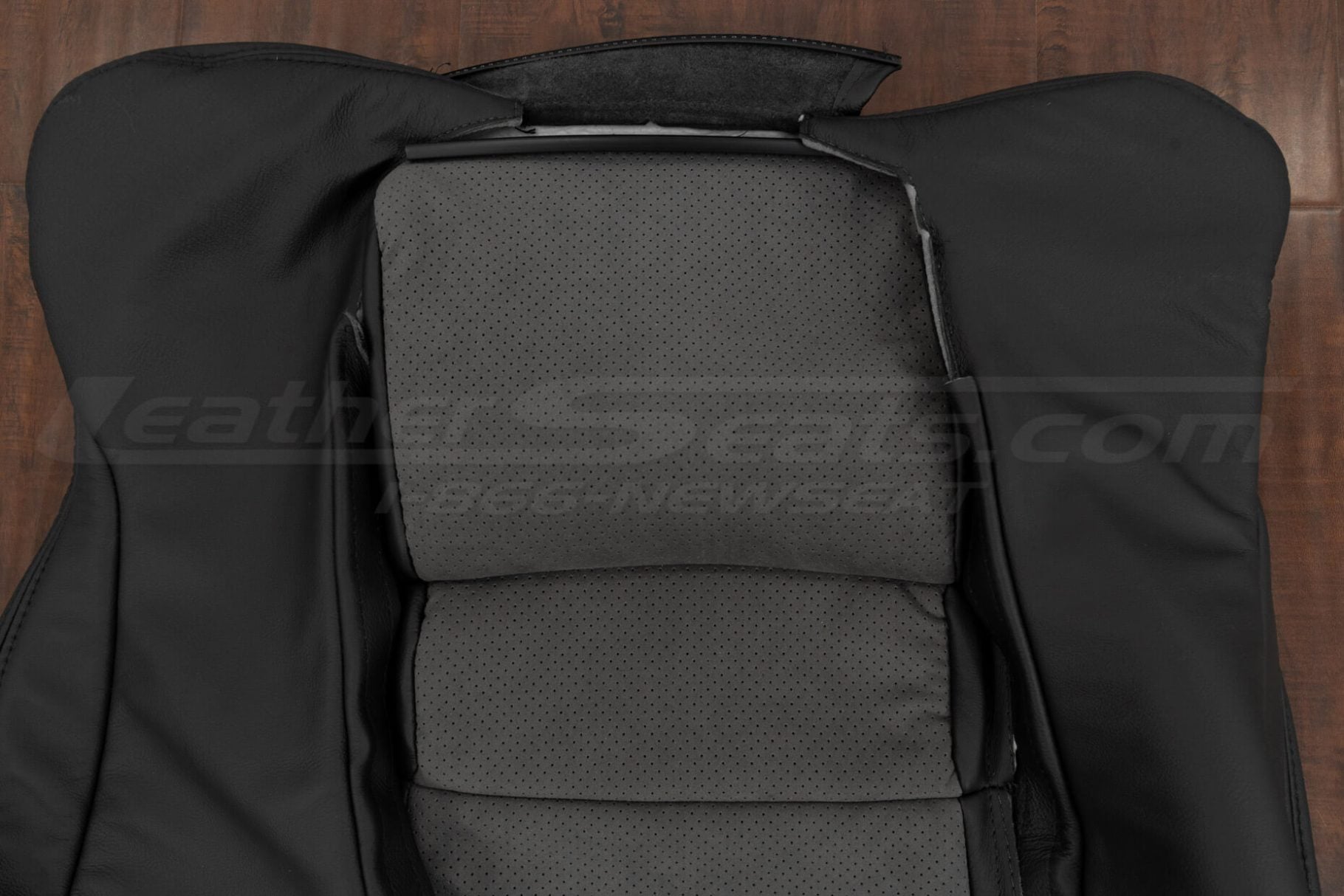 Upper section of acura nsx backrest upholstery with perforated synthetic suede