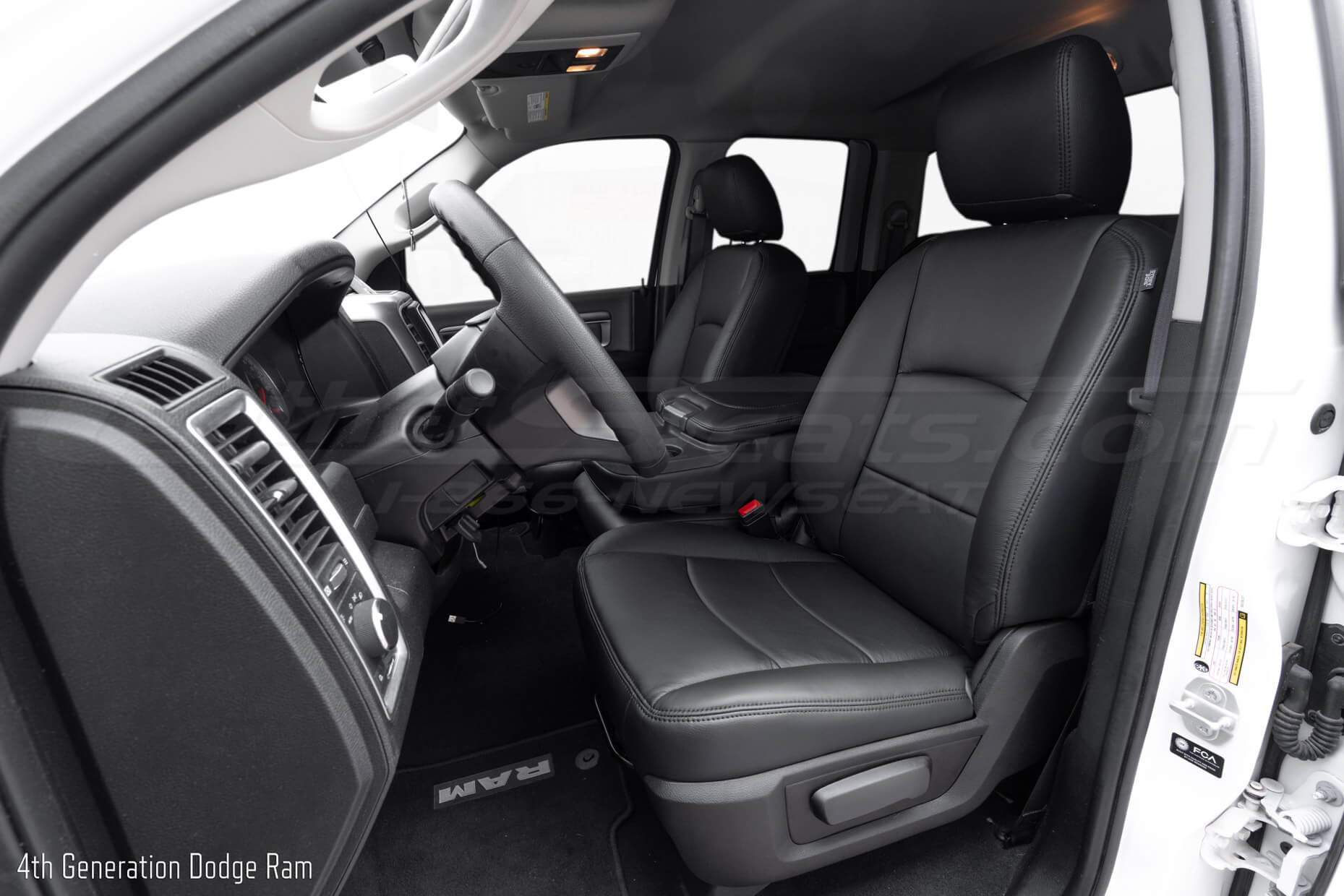 4th Generation Dodge Ram with Black front leather seat covers