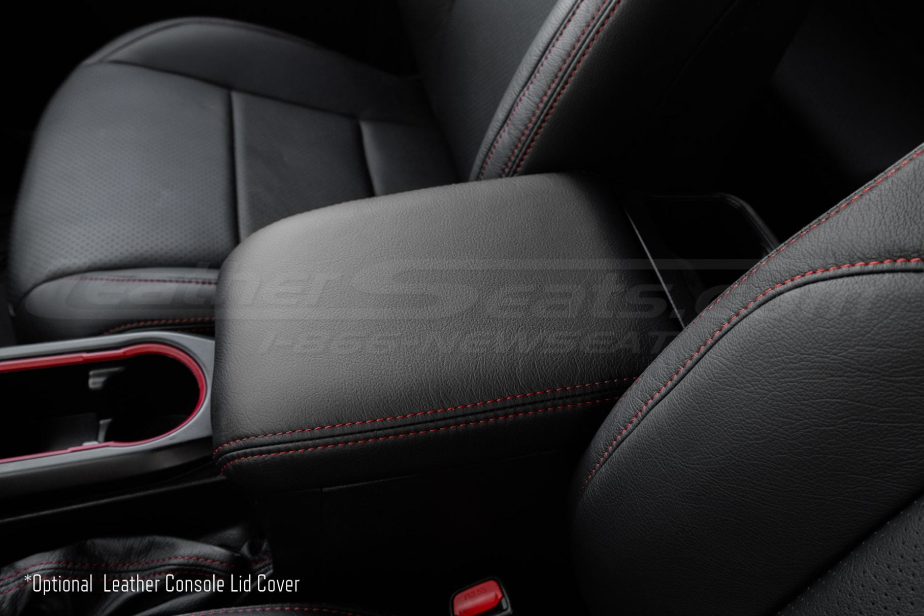 Custom leather vonsole lid cover with contrast stitching