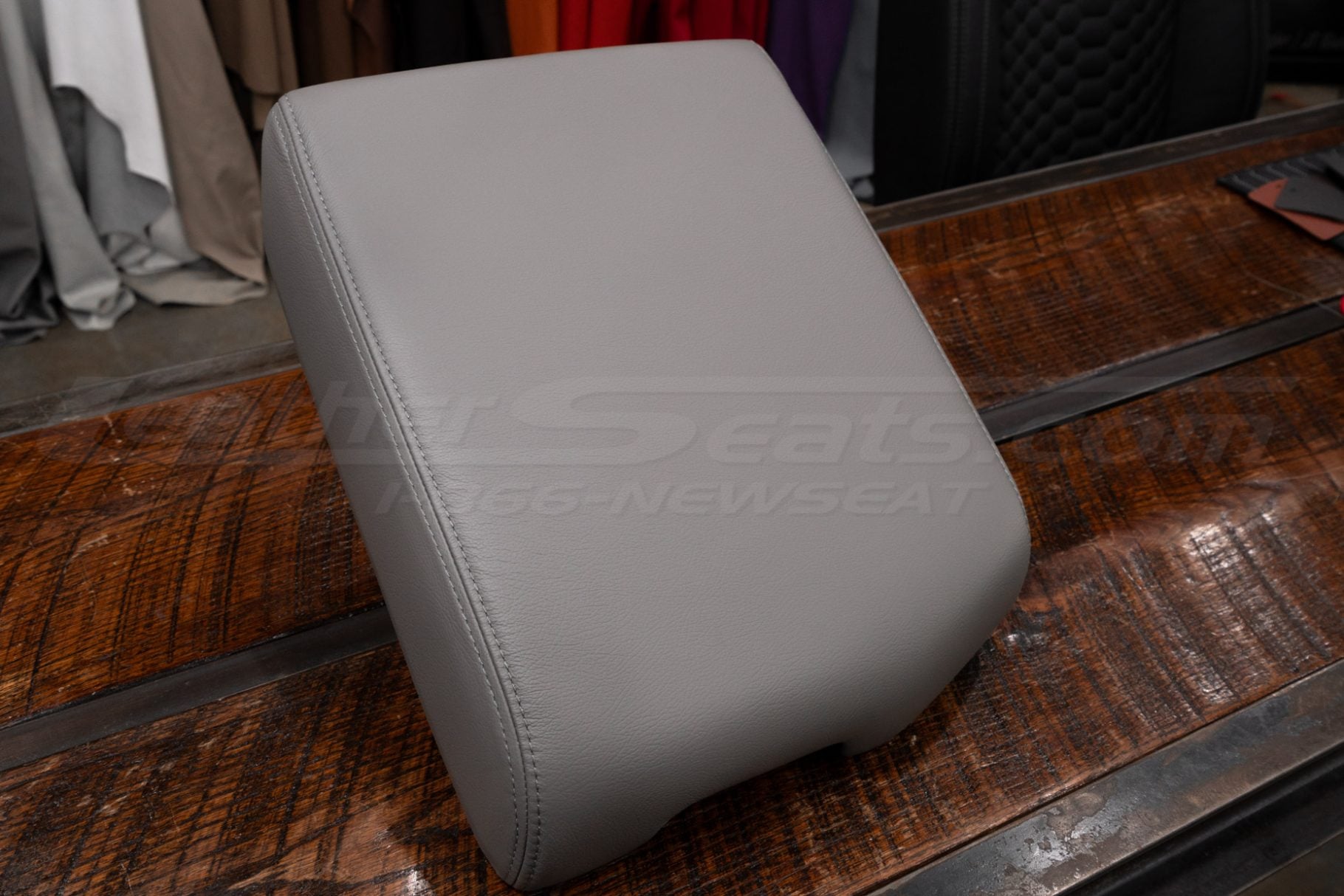 Gray Tundra center console lid cover in 100% Leather