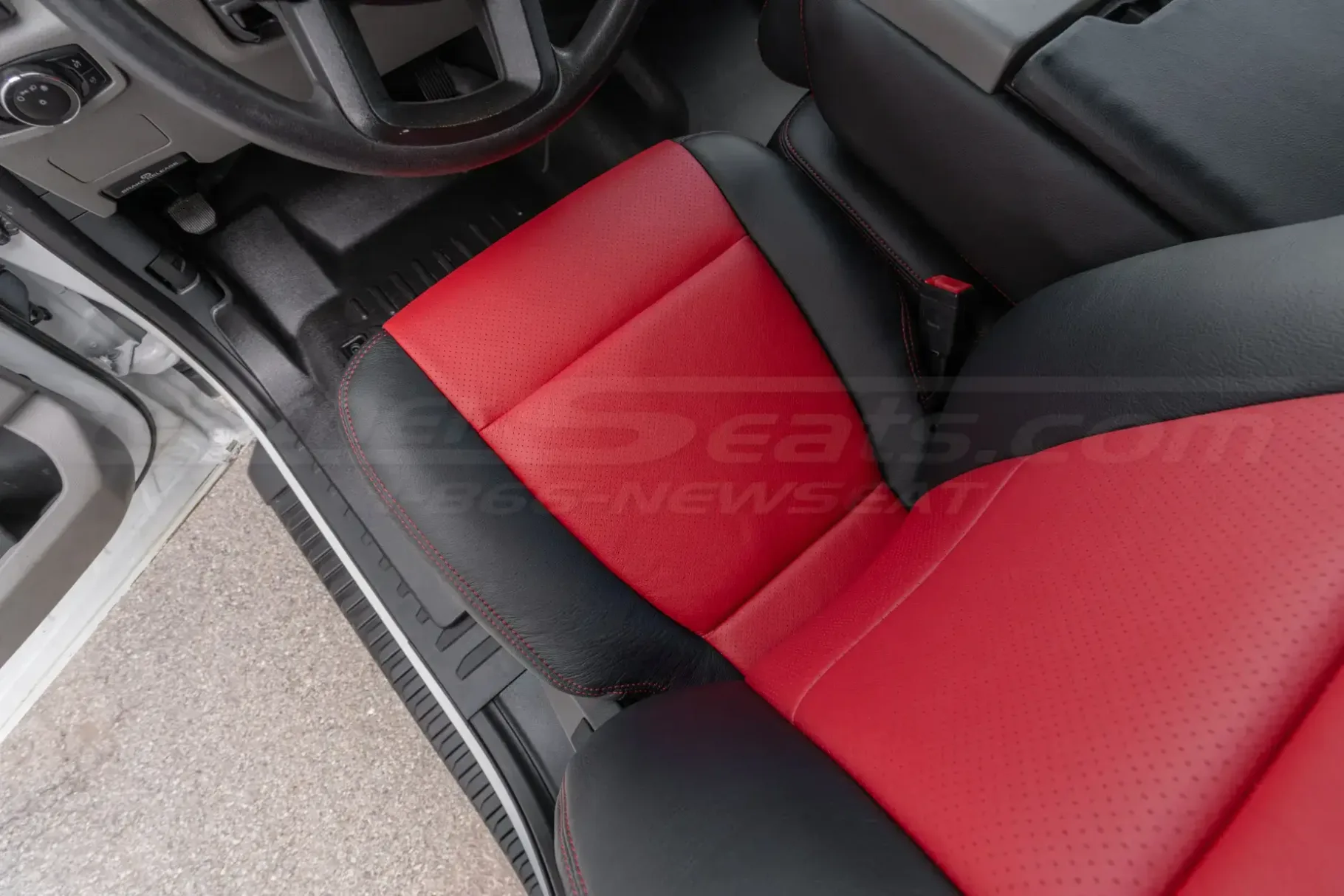 Perforated Red leather sections of Ford F250 seats
