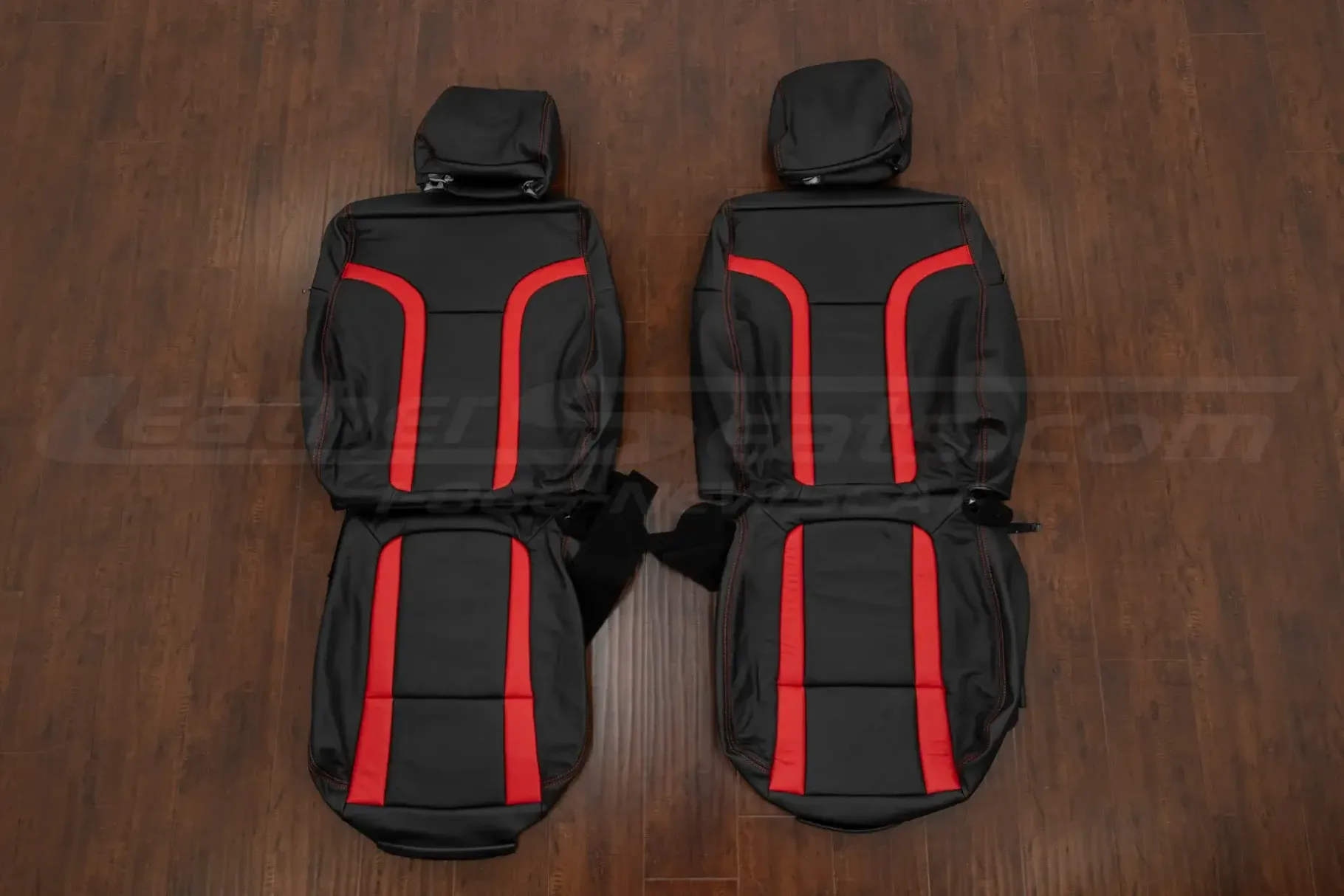 Black and bright red Ford Raptor leather seat covers - front row replacement upholstery