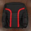 Two-tone leather backrest upholstery in black and bright red