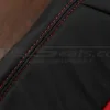 Bright Red double-stitching on black leather