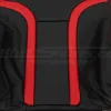 Bright red wings section of two-tone backrest upholstery