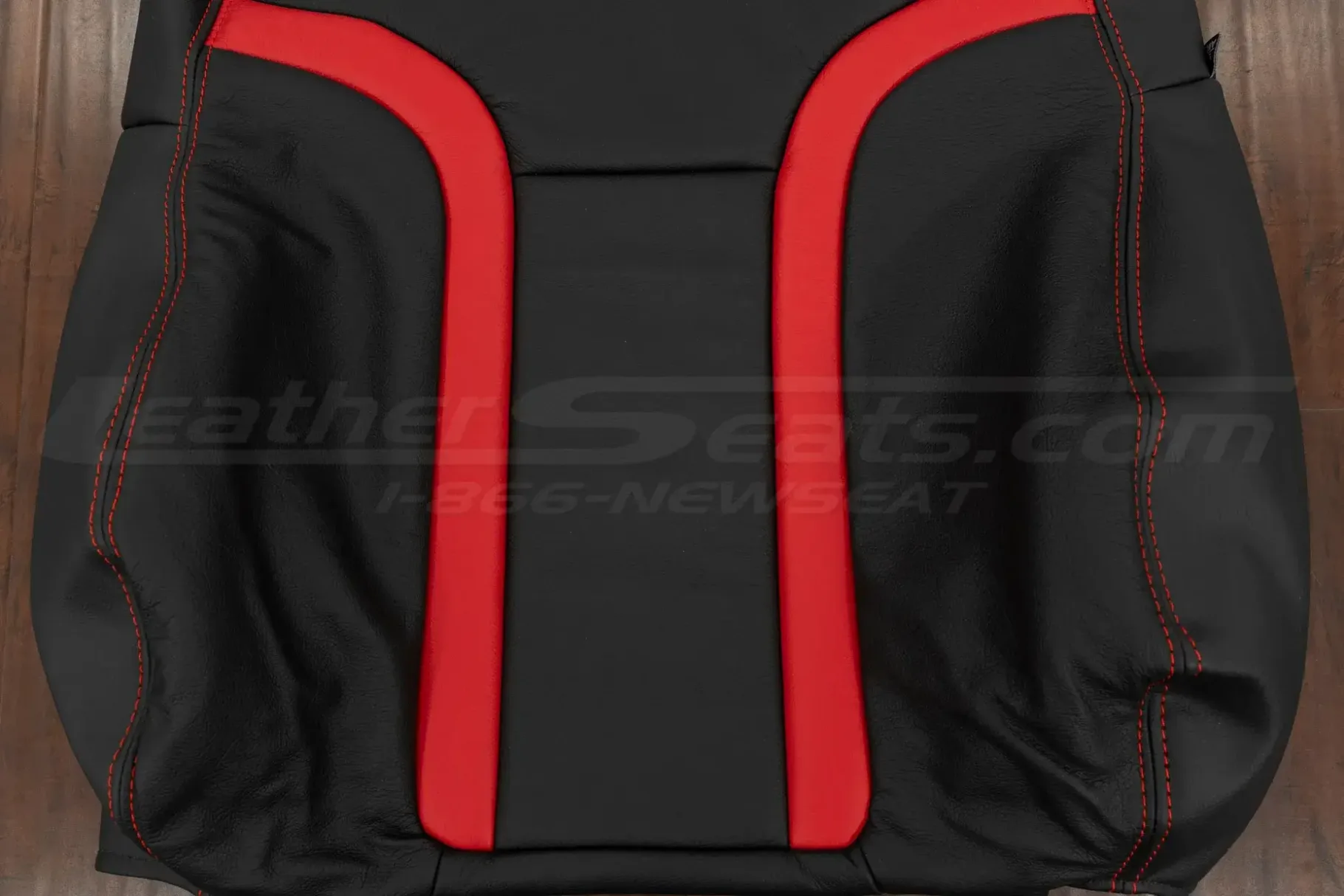 Bright red wings section of two-tone backrest upholstery