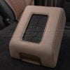 Adobe leather phone charging center console with black double stitching and black trim ring