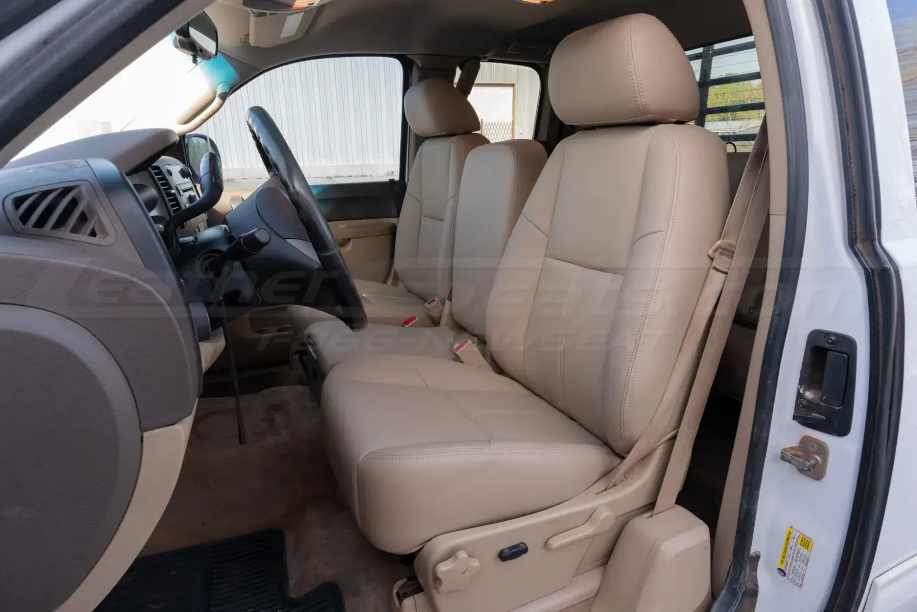 Custom Sandstone installed front leather seats for GMC Sierra