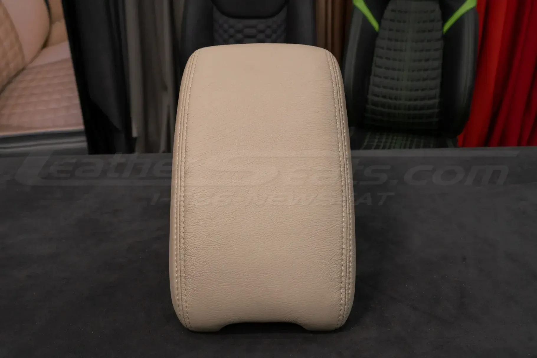 Front view of custom leather console lid cover for Lexus LX470