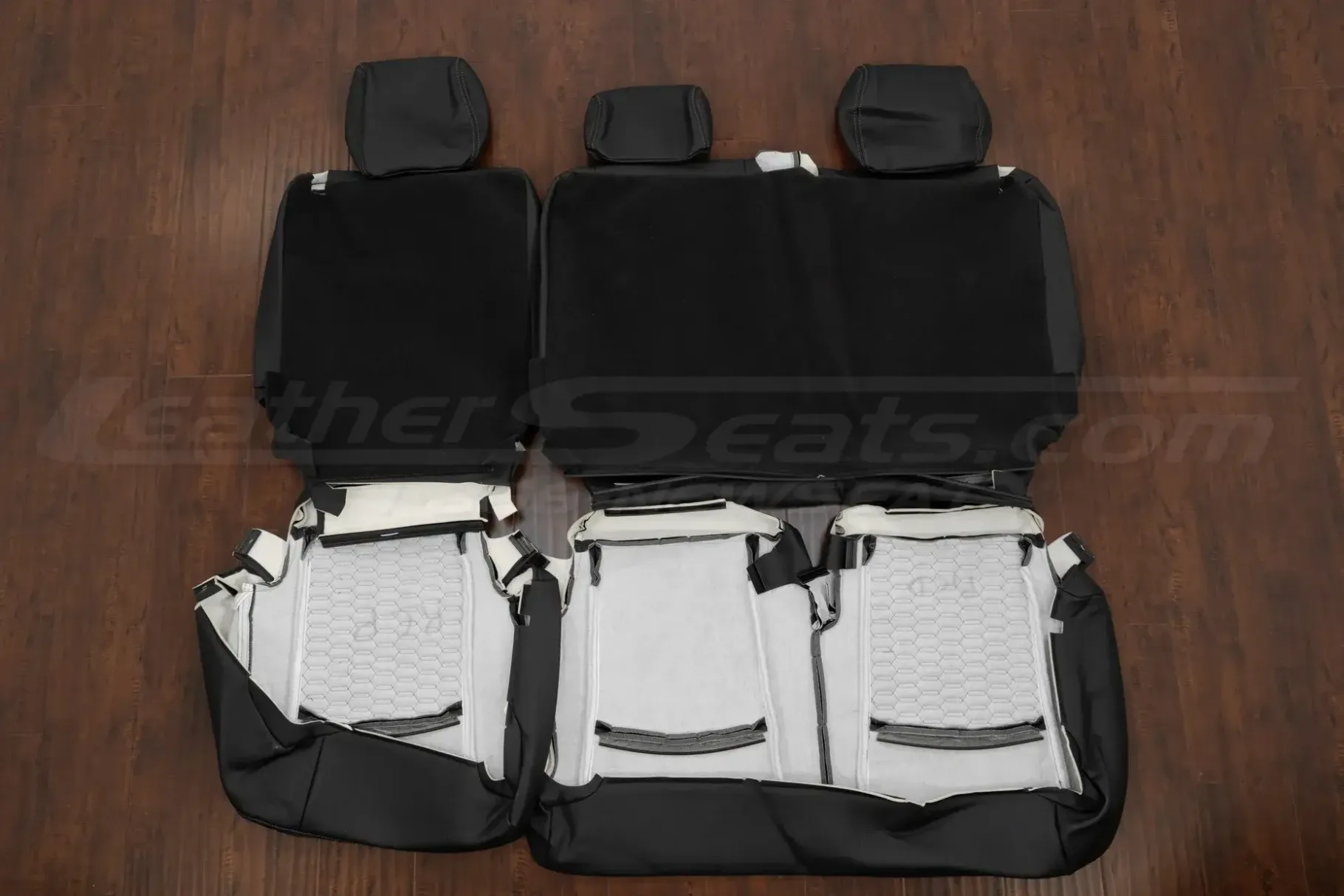 Rear seat ram quilted leather upholstery flipped