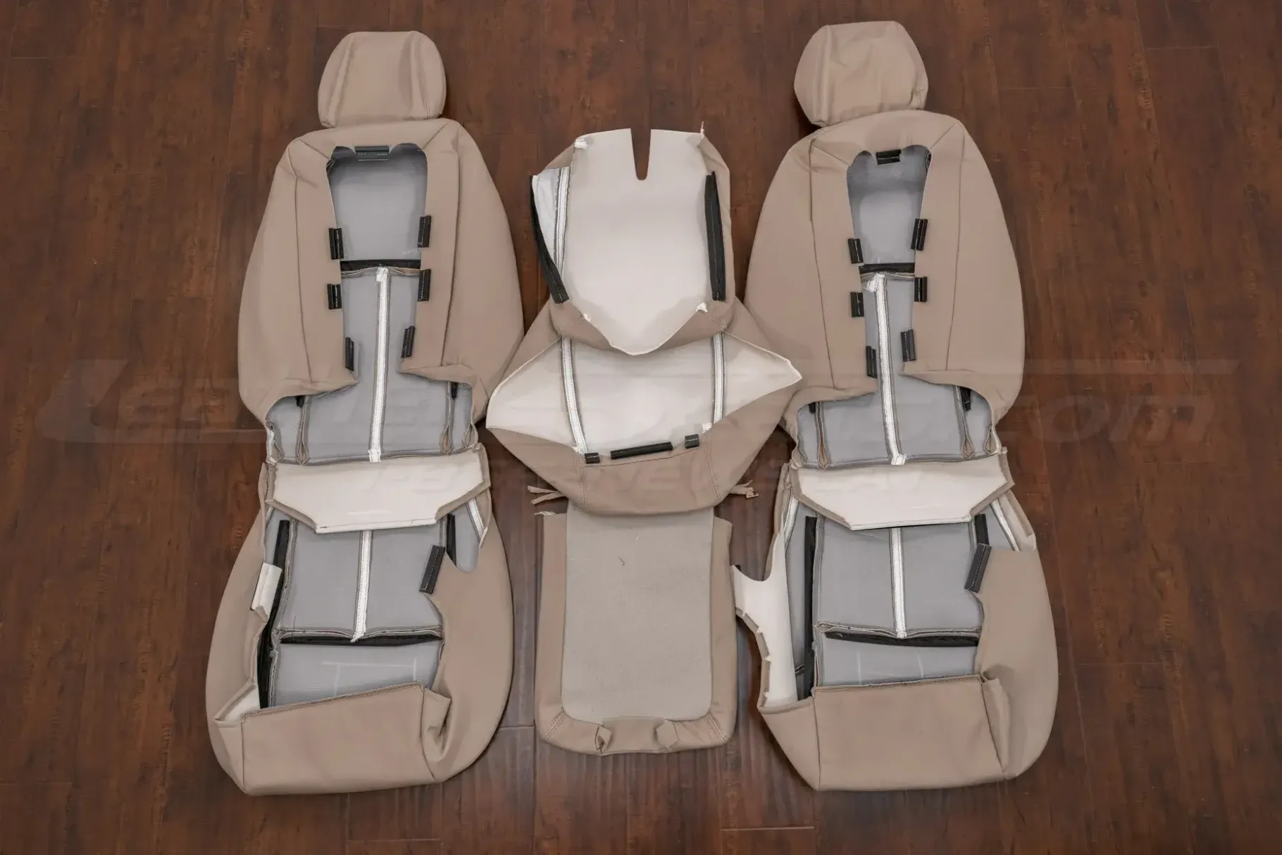 Front seat sandstone leather upholstery flipped