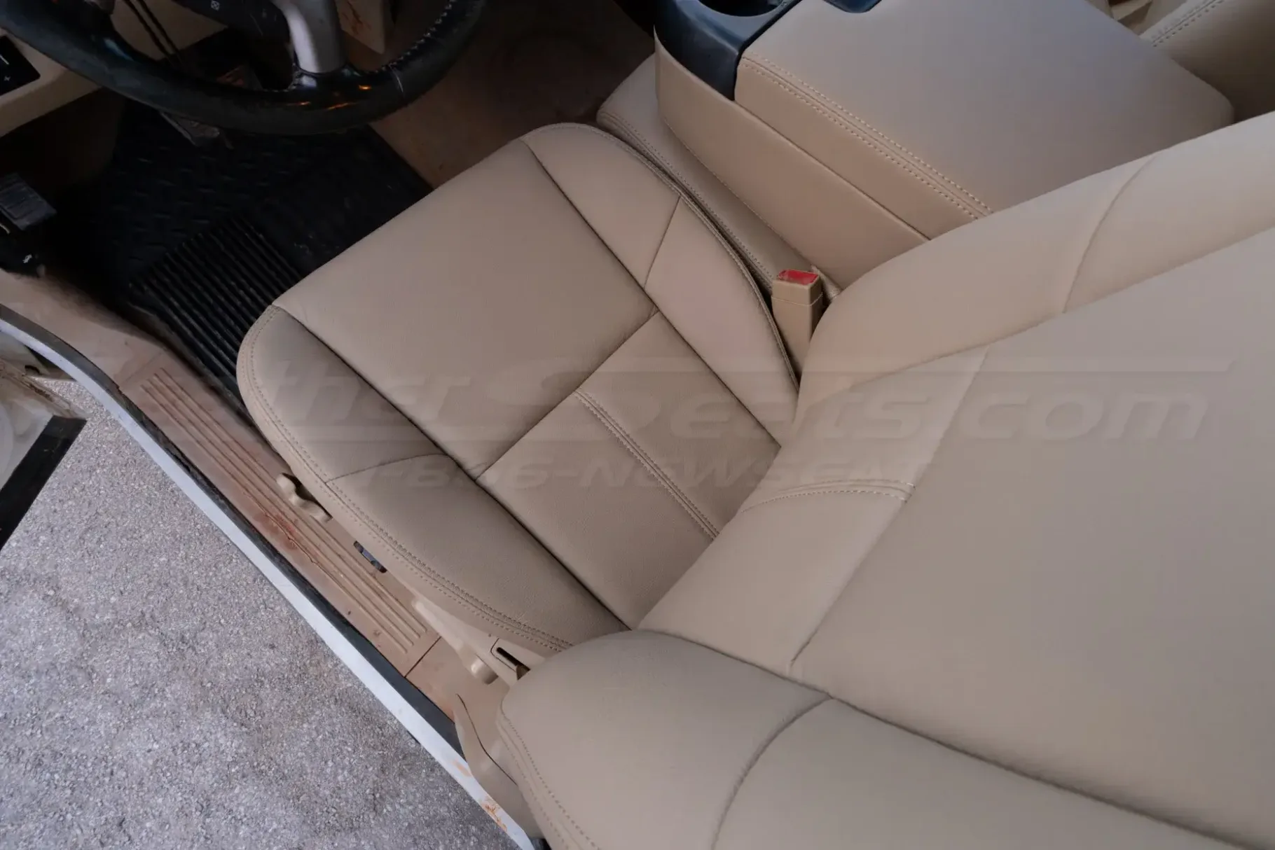 Sandstone leather texture on installed leather seats for chevy silverado