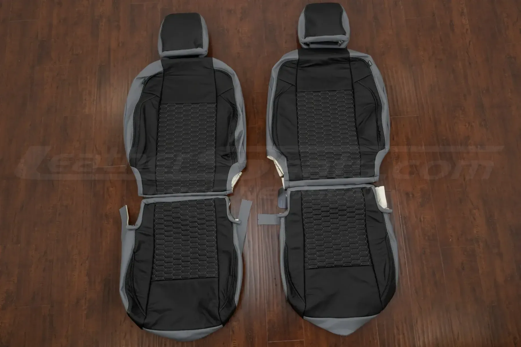 2016-2023 Toyota Tacoma Crater Grey & Black custom leather seat covers with Interlaced Hex Inserts - Front seat replacement upholstery