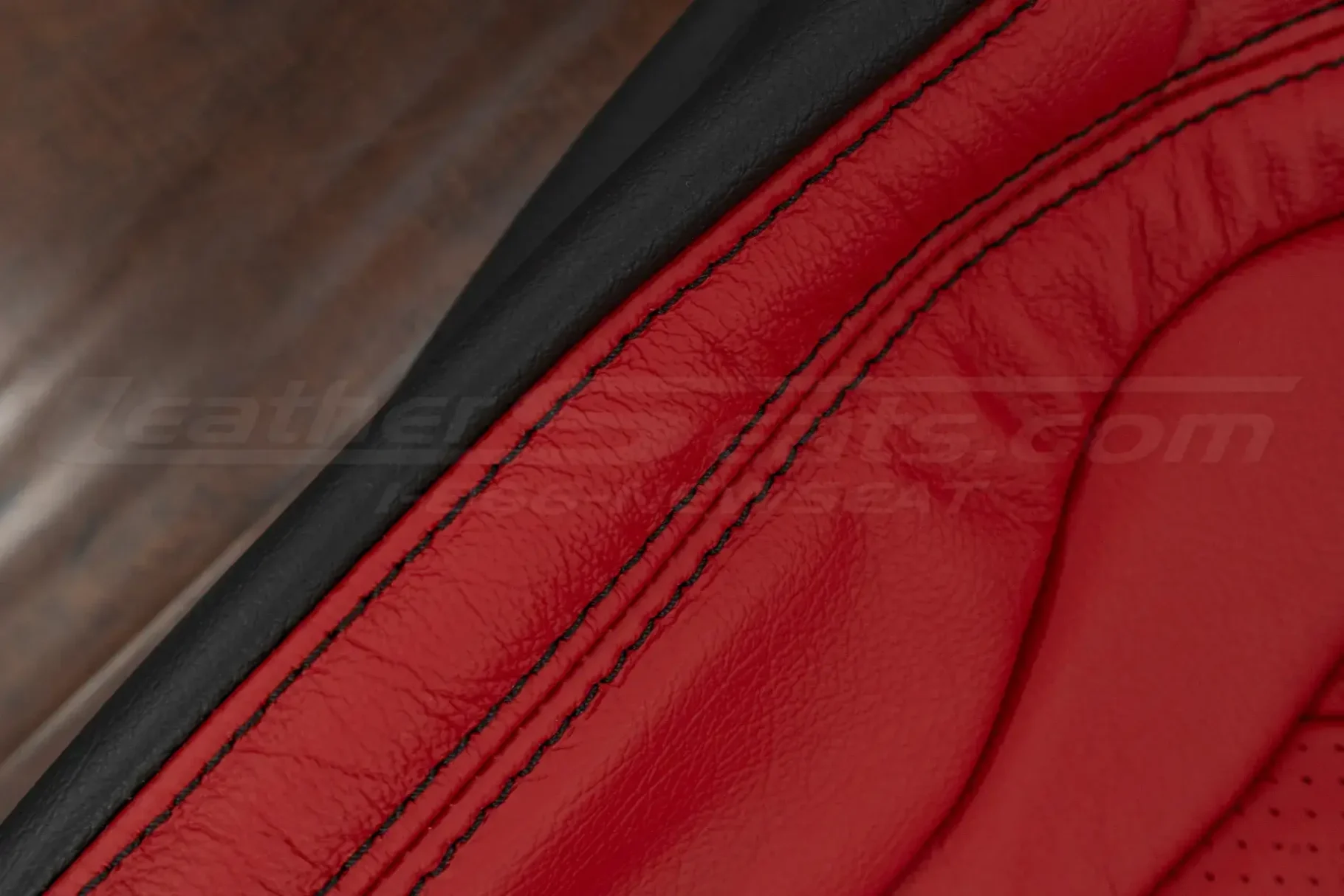 Black stitching on red leather - chevy camaro backrest close-p