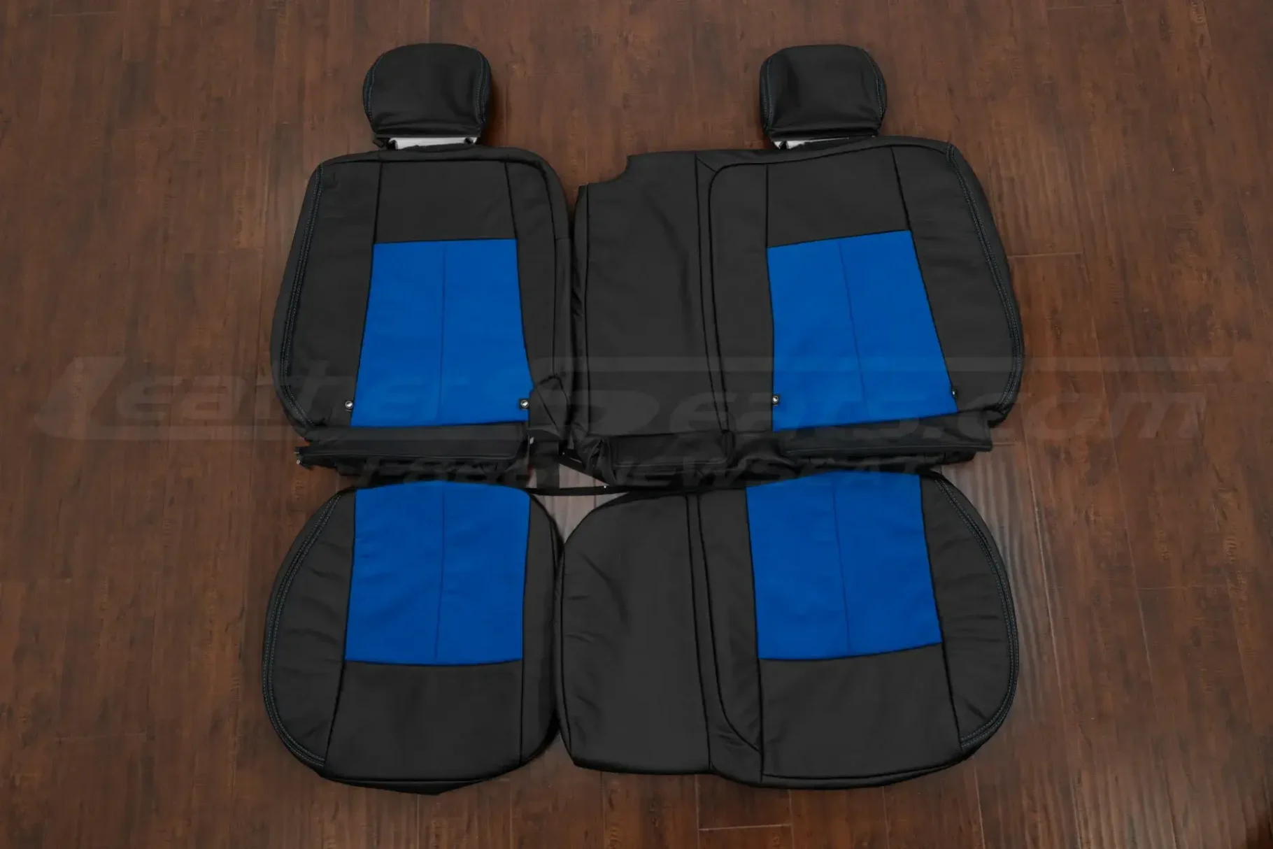 2005-2009 Chevrolet Trailblazer black/cobalt blue suede replacement leather seat covers - rear seat upholstery