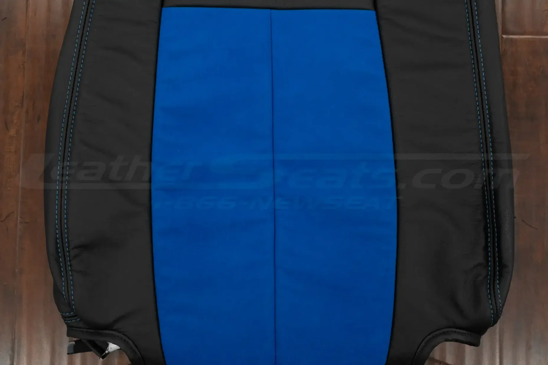 Cobalt Blue synthetic suede section of backrest upholstery