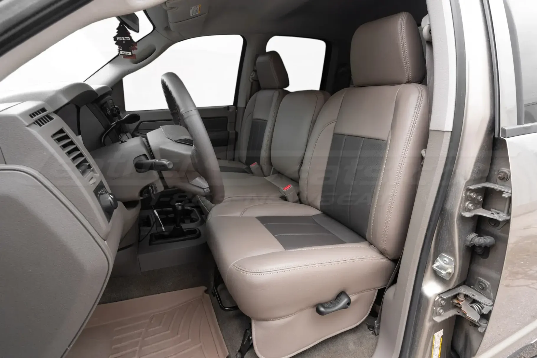 Dodge Ram two-tone replacement leather seat covers in bristol & dark brown - front seat driver side