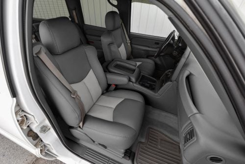 Custom leather seats for GMC Sierra - Graphite with Smoke inserts
