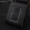 Aftermarket leaether console lid cover in black leather with white trim ring and white stitching