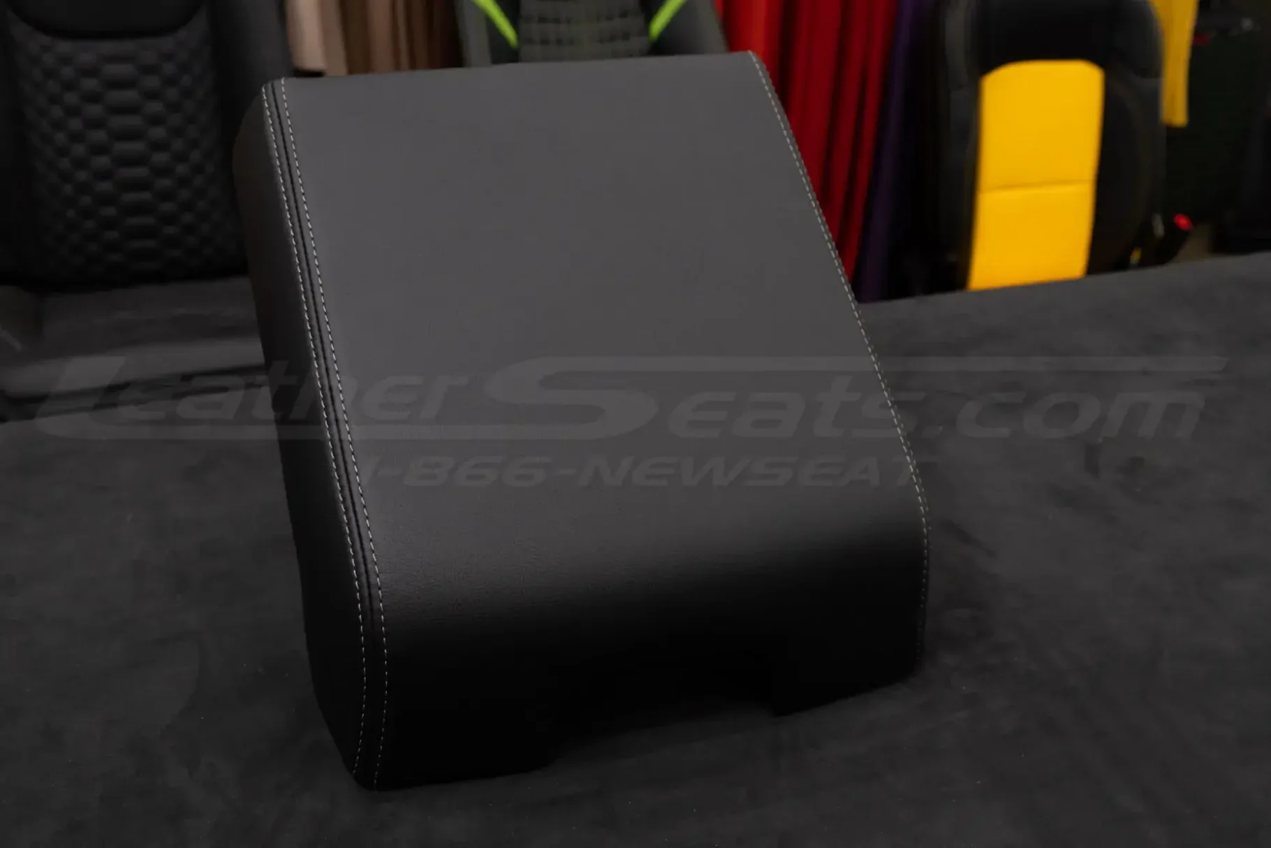 Premium Ford F-150 leather center console lid cover upholstery - Black