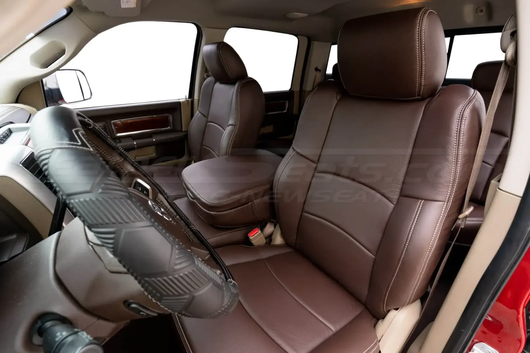 Medium shot of installed dodge ram leather seats installed