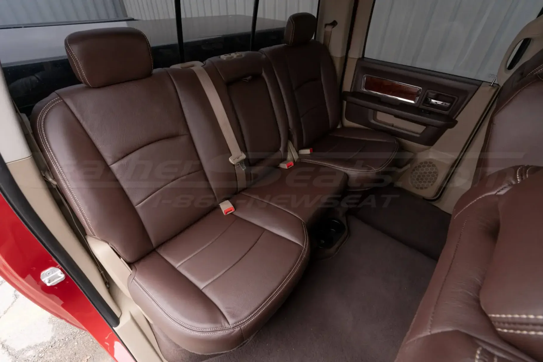 Aftermarket coffee ram rear leather seats installed