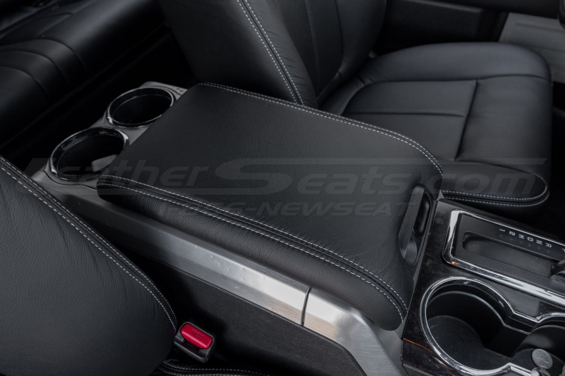Black leather upholstery for ford f-150 console installed