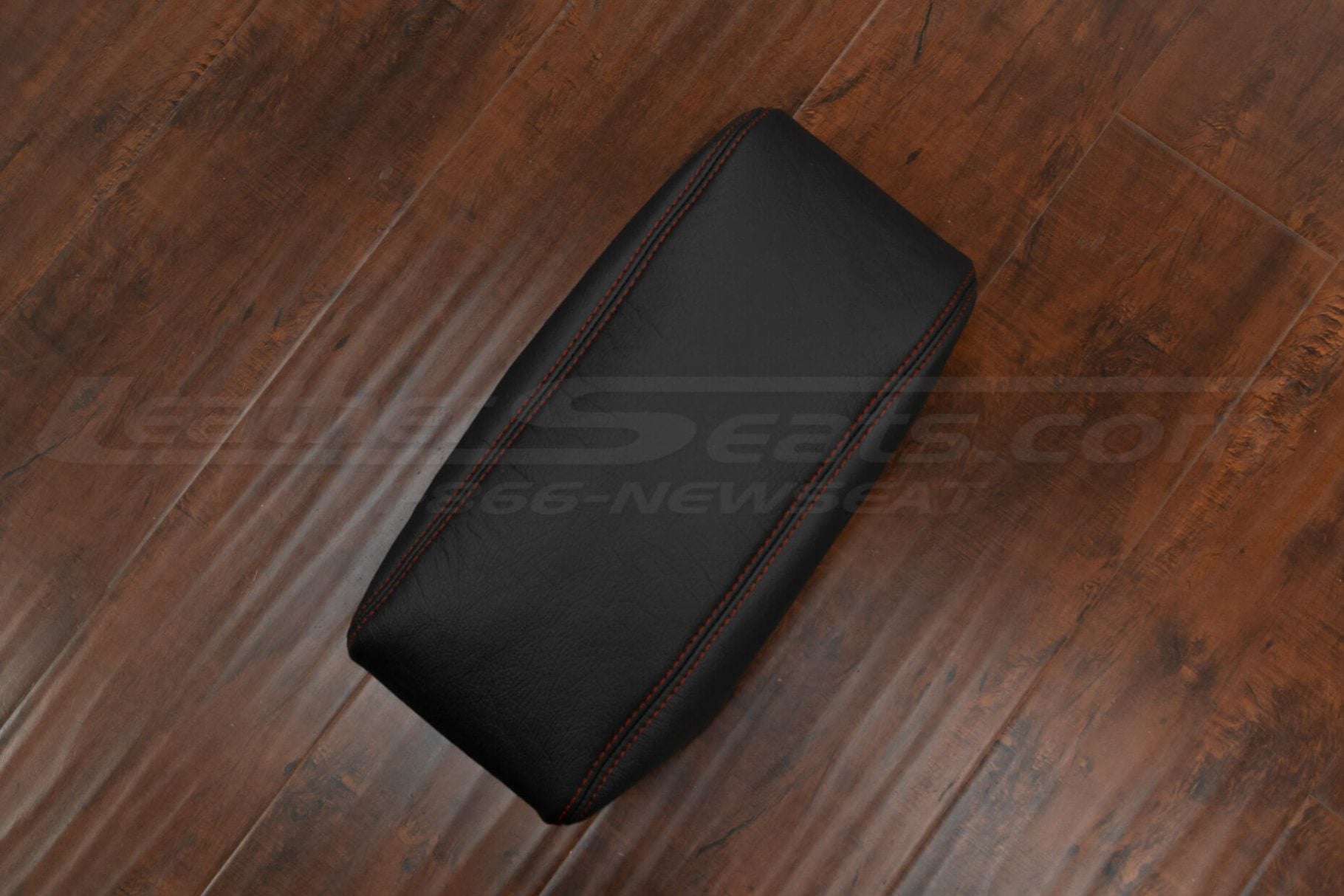 Black leather console lid cover with red stitching for Dodge Durango