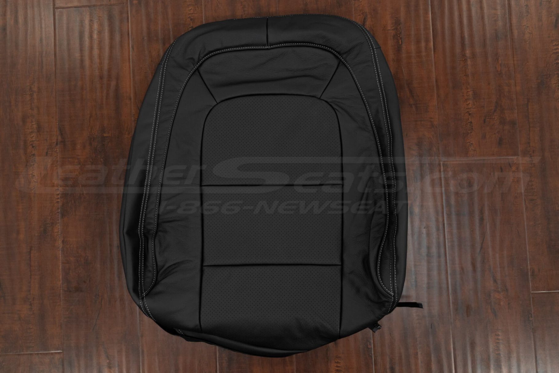 Ford Escape black leather backrest upholstery with perforation and grey stitching