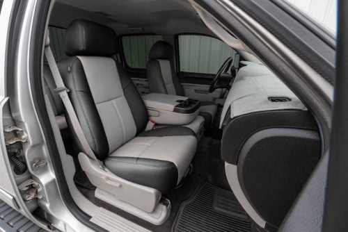 GMC Sierra Custom Leather Seat Upholstery Kit in Black & Light Grey - Featured Image