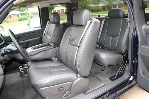 2003-2007 GMC Sierra Graphite replacement leather seat covers installed