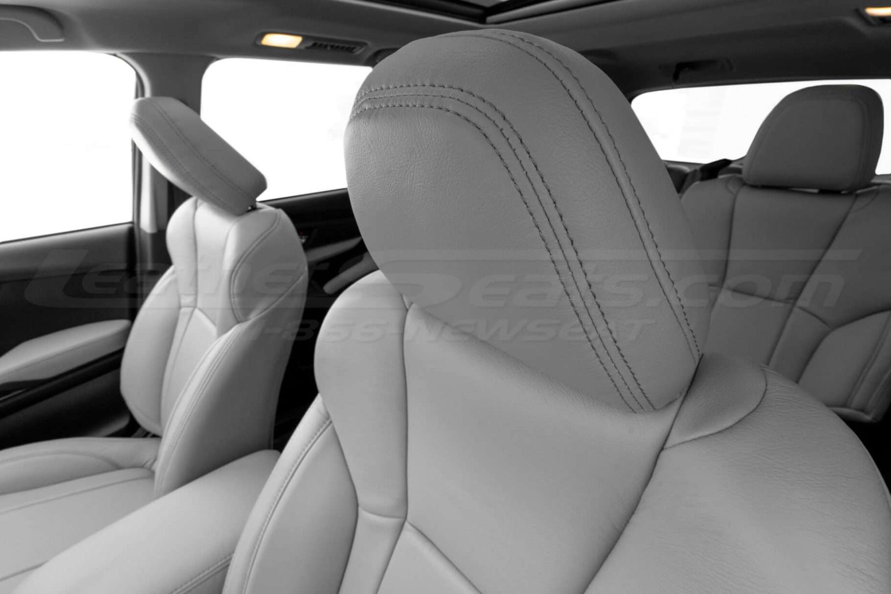 Subaru Ascent leather head rest cover installed closeup