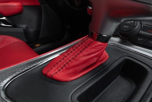 2015-2023 Dodge Challenger leather shift boot upholstery installed